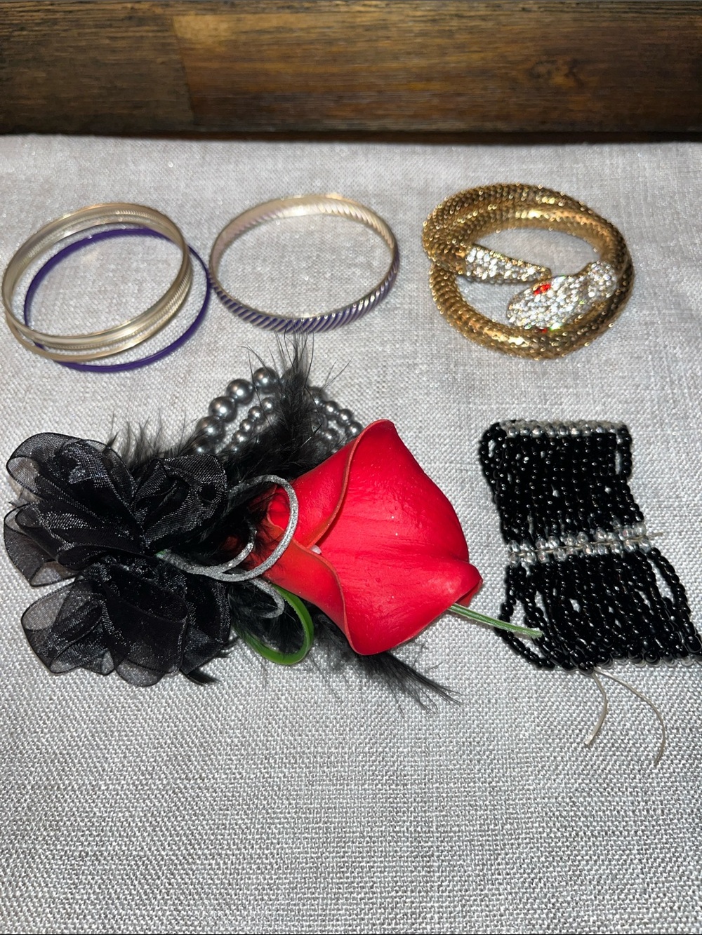 Bracelet, Mixed Costume Jewelry, Red Rose with pearls bracelet